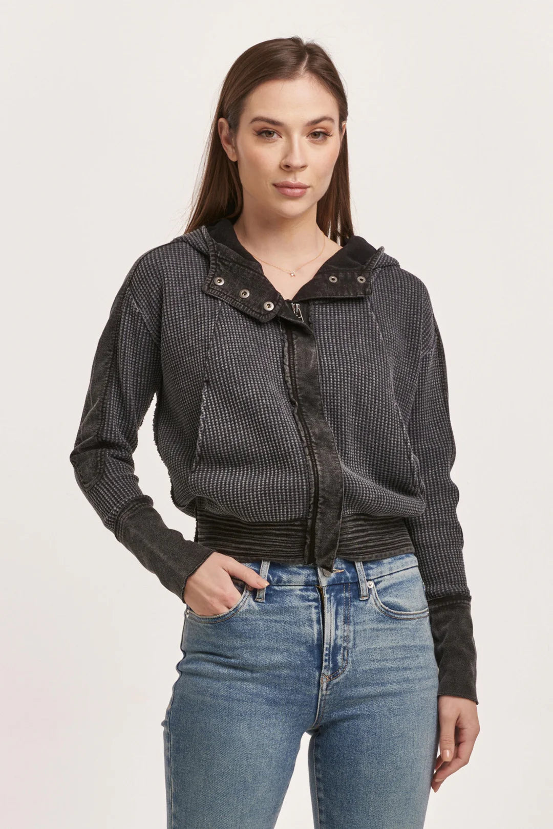 CARLY ZIP UP LONG SLEEVE JACKET BLACK