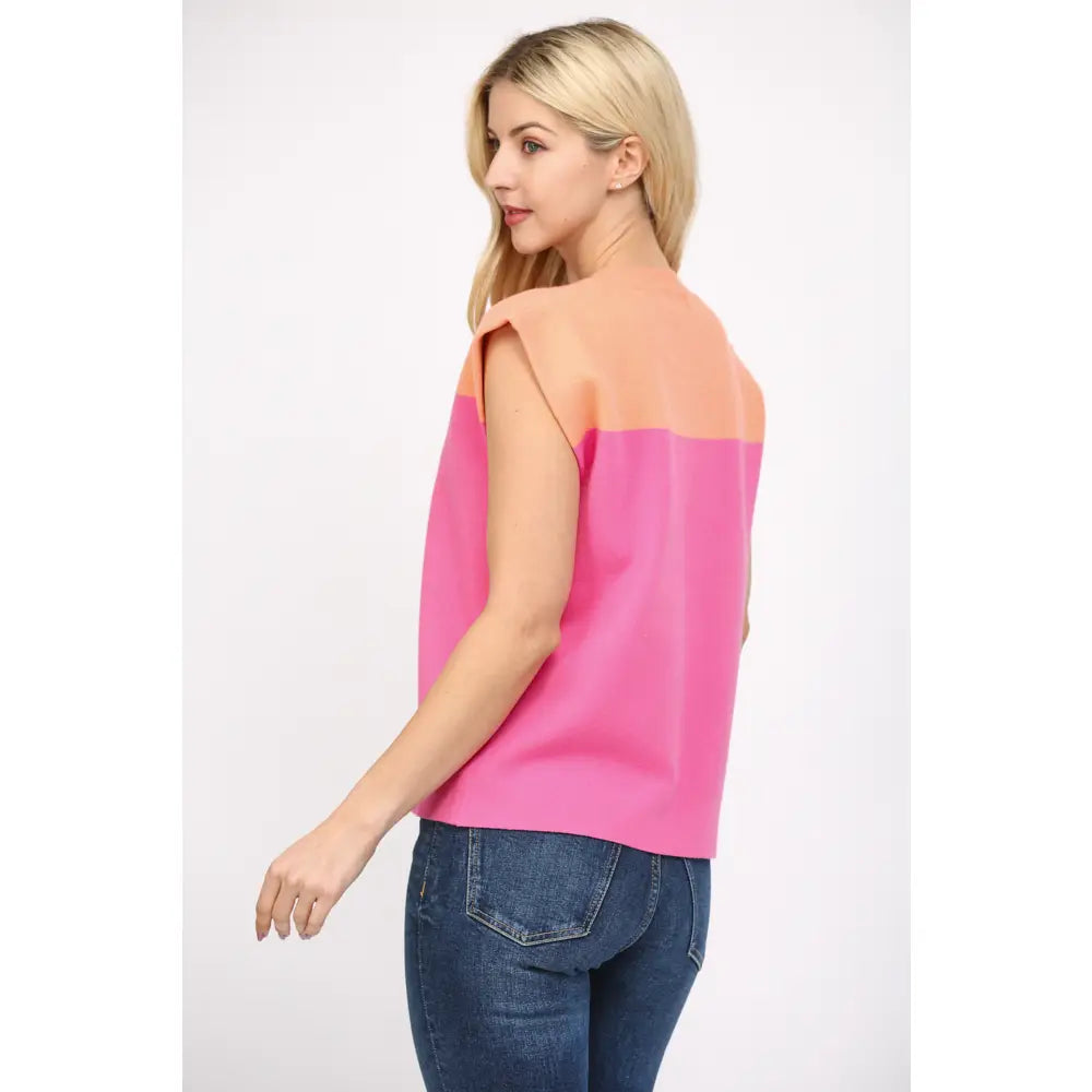 Color Block Sleeveless Crew Neck Sweater
