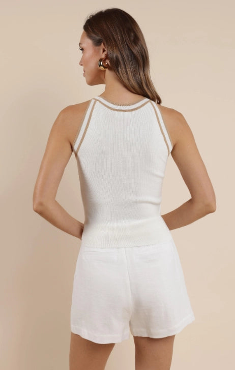 Inez Contrast Neckband Sweater Tank : Ivory Sand