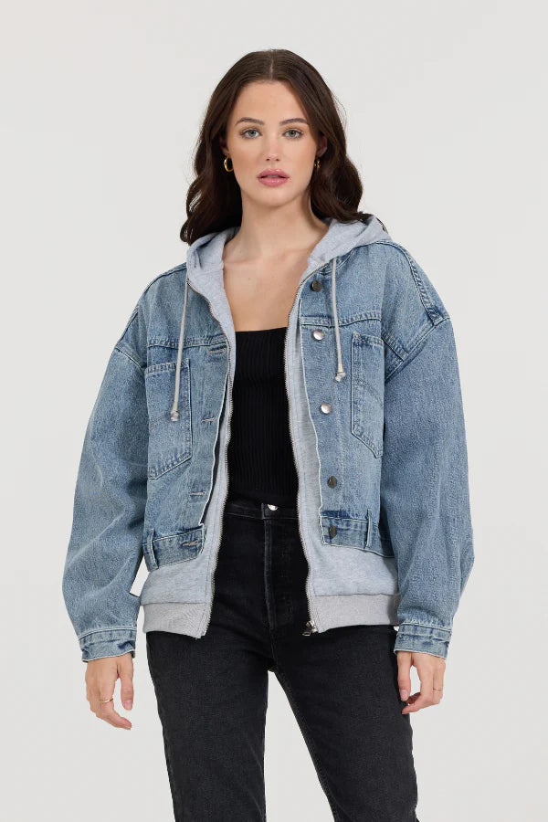 WASHED DENIM FLEECE JACKET