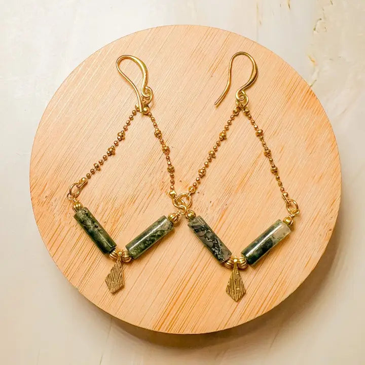 Foresta: Moss Agate Chandelier "V" Earring