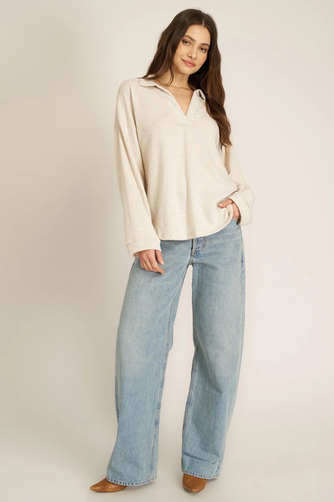 CHIARA COZY COLLARED PULLOVER - OATMEAL