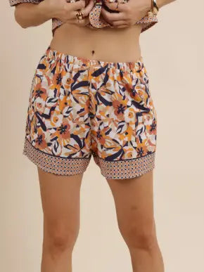Lo-Fi Explorer Border Printed Shorts : Natural Multi