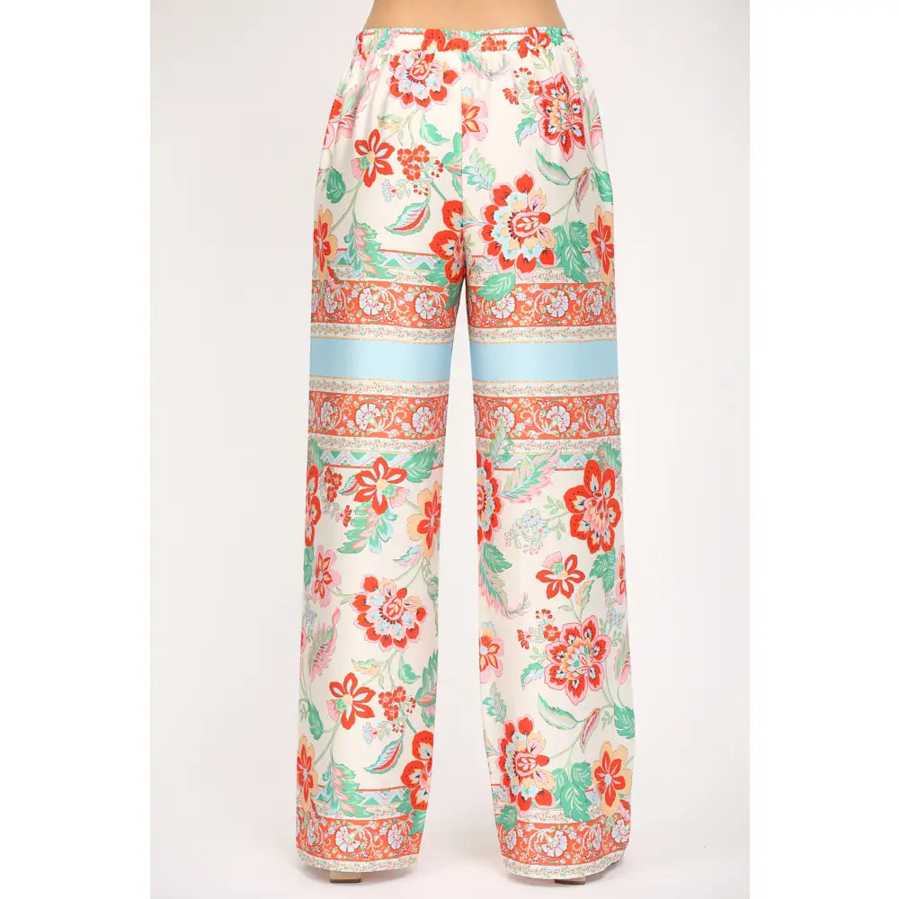 Scarf Print Satin Wide Leg Pants