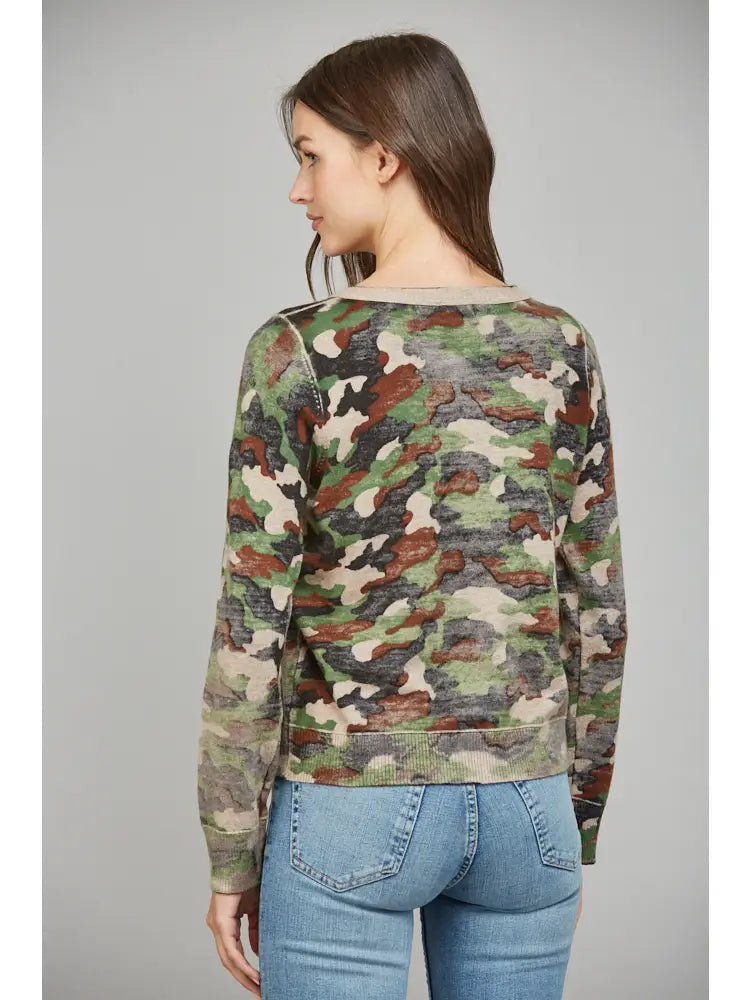 Camo Print Front Button Closure Cardigan