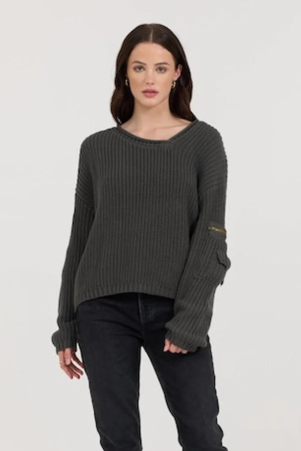 GRAVEL ASYMMETRICAL UTILITY SWEATER