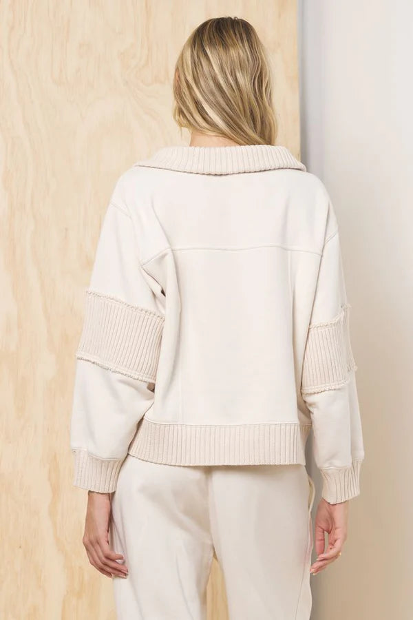 Fleece Quarter Zip w/ Rib Detail - Bone