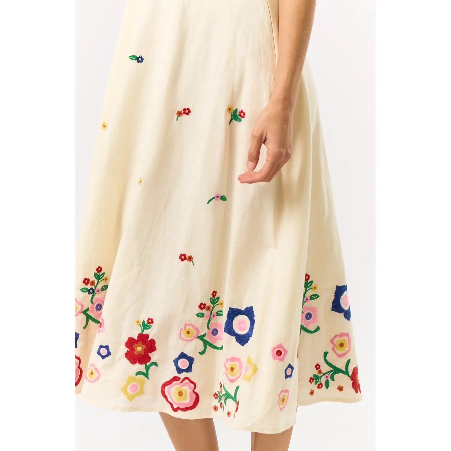 Halter Neck Tie Embroidered Midi Dress