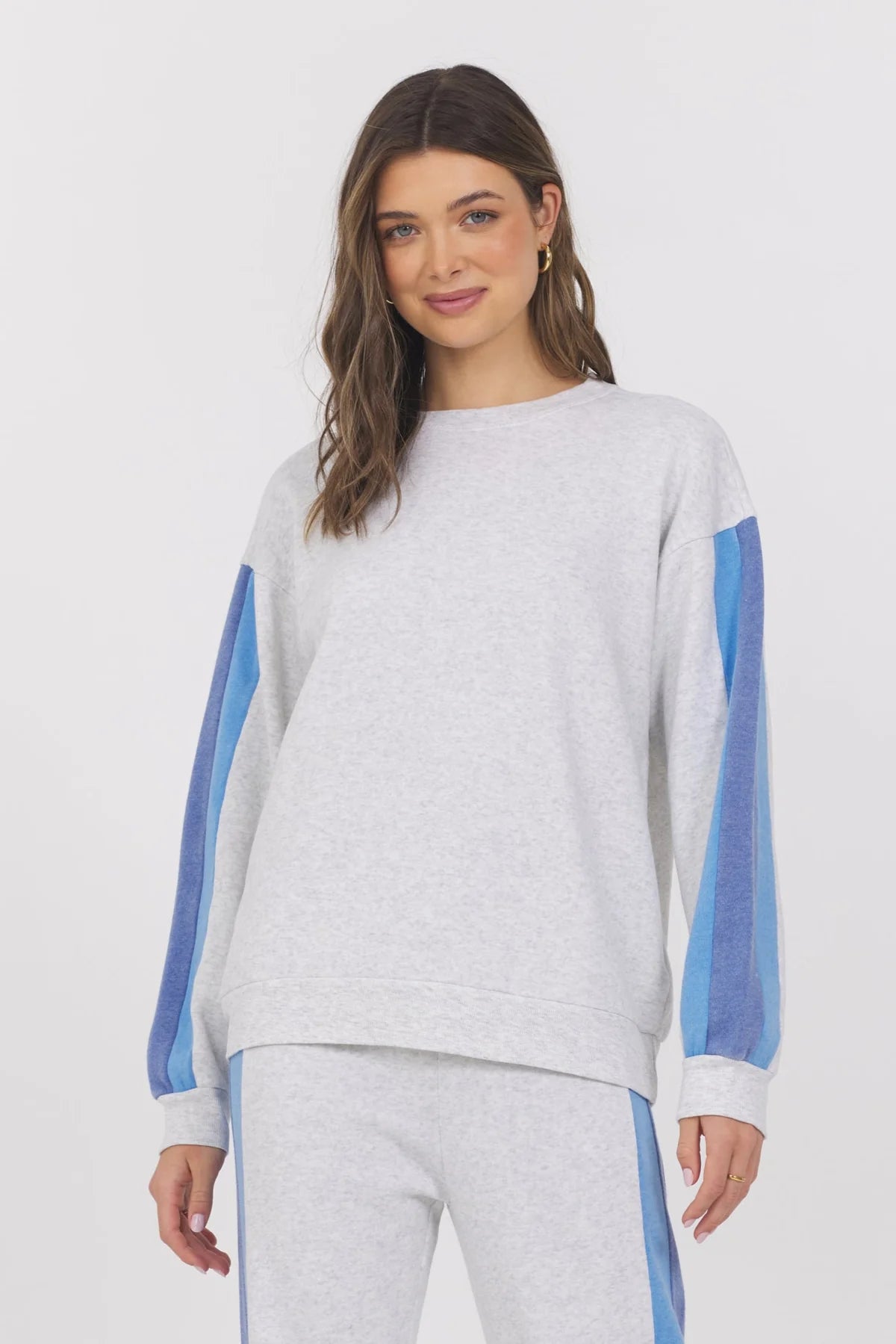 COLOR BLOCK BURN OUT FLEECE CREW