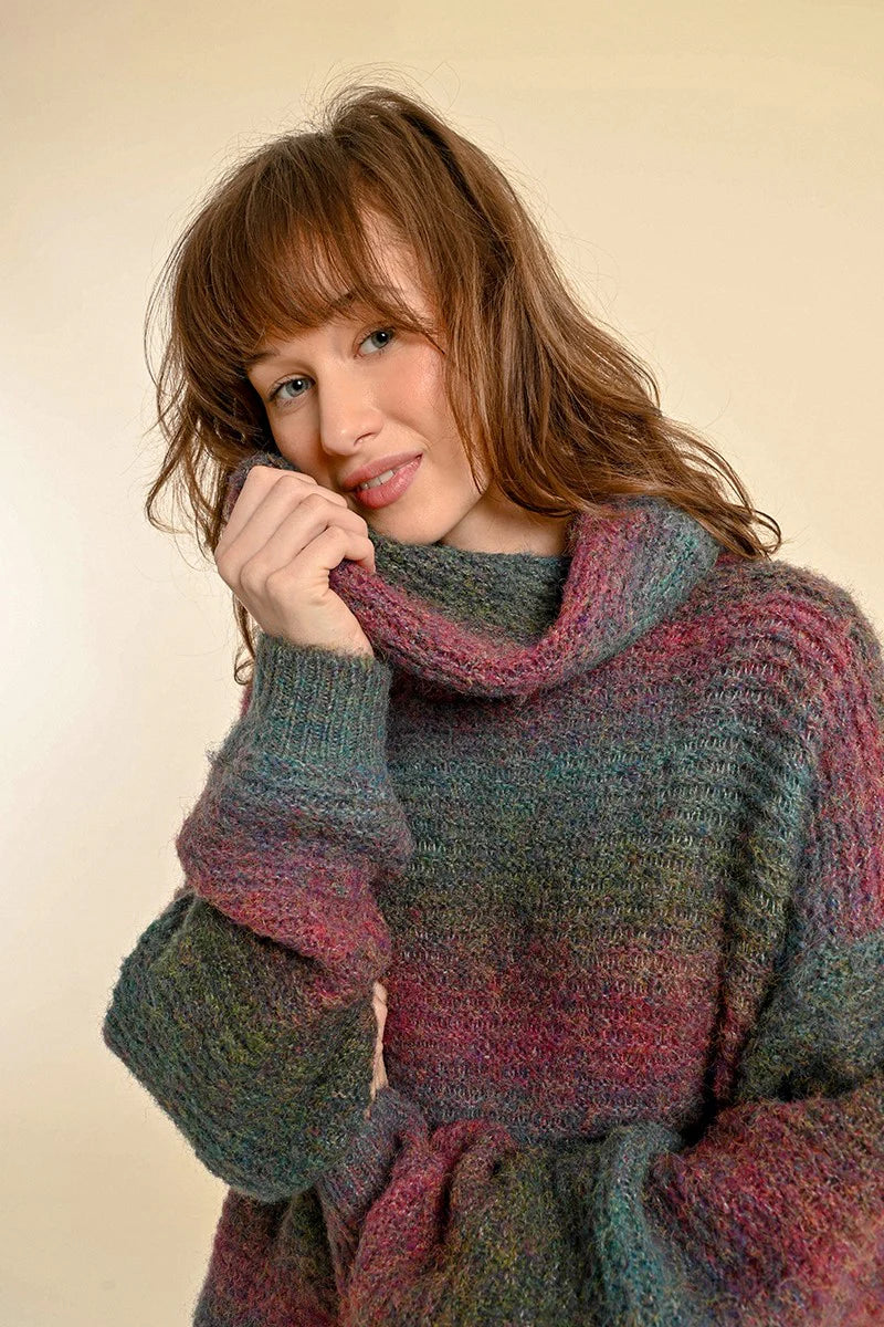 TIE & DYE KNIT WIDE TURTLENECK SWEATER