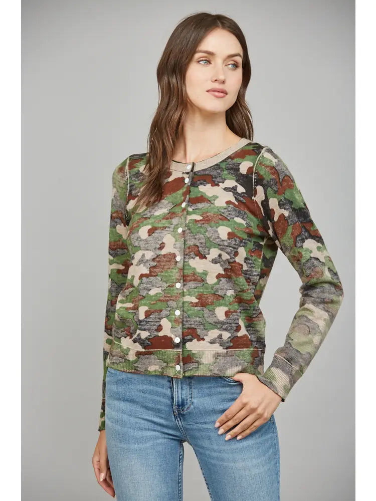 Camo Print Front Button Closure Cardigan