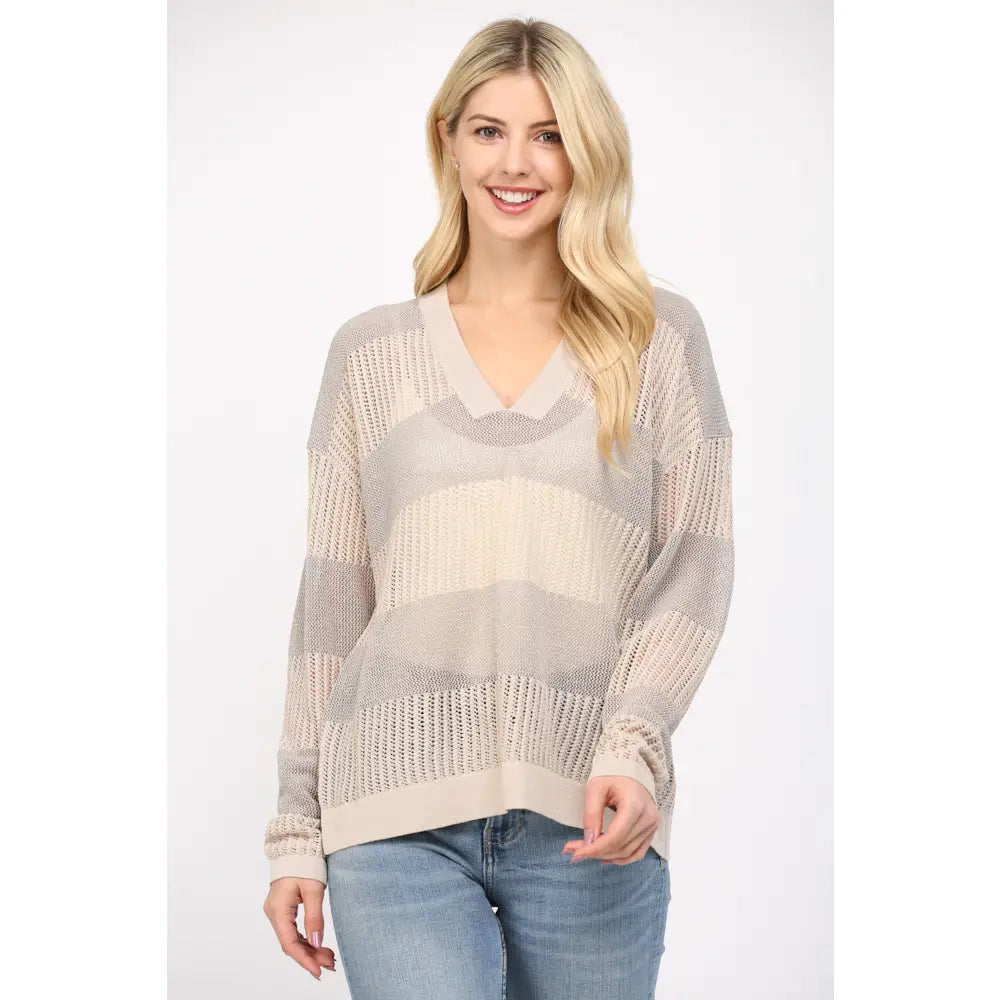 Contrast Glitter Panel Open Knit Sweater