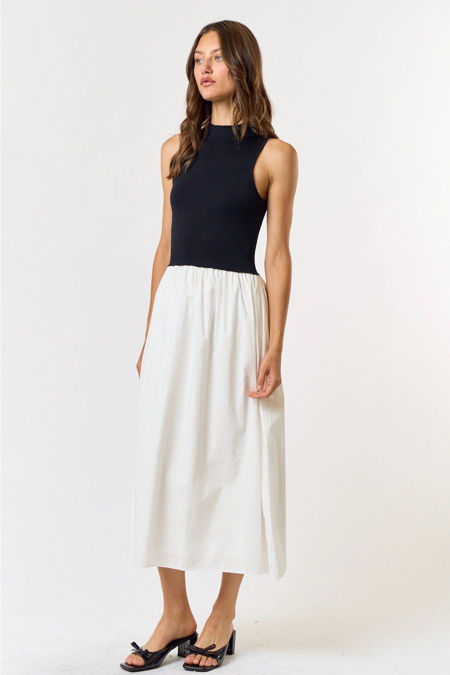 Sweater Mix Poplin Mini Dress