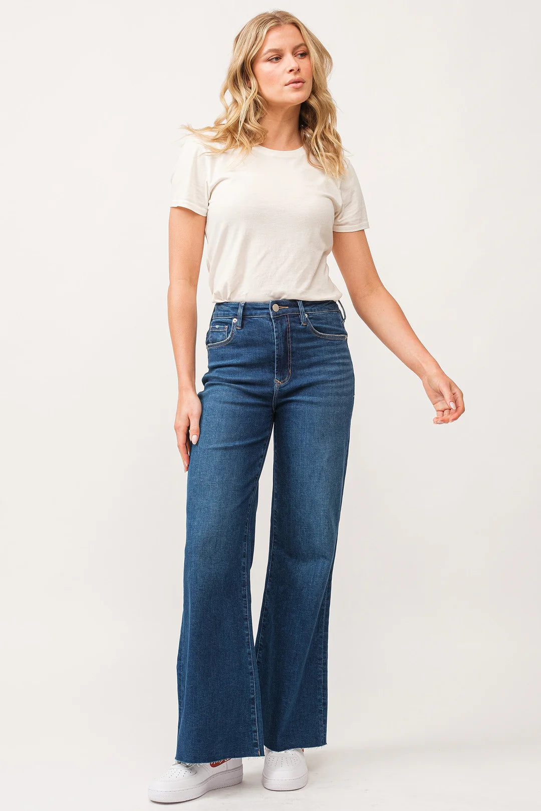 FIONA HIGH RISE RAW CUT HEM WIDE LEG JEANS BOREALIS