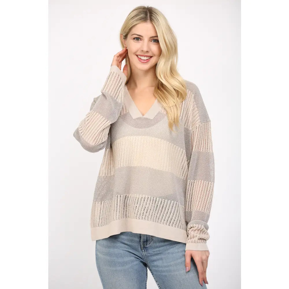 Contrast Glitter Panel Open Knit Sweater