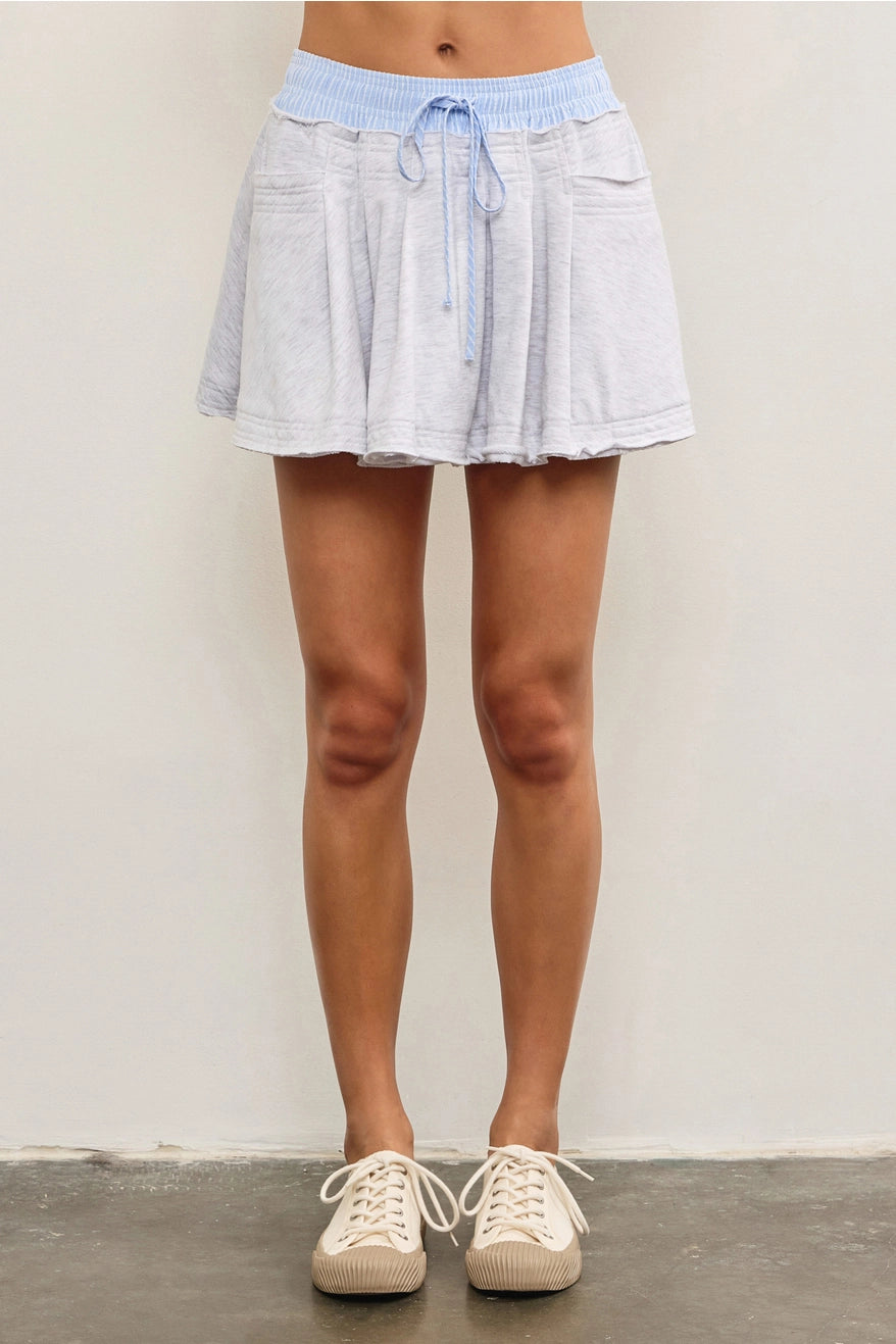 Stripe Waist Band Pleated Skort