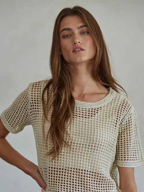 Knit Sweater Acrylic See Through Short Sleeve Top