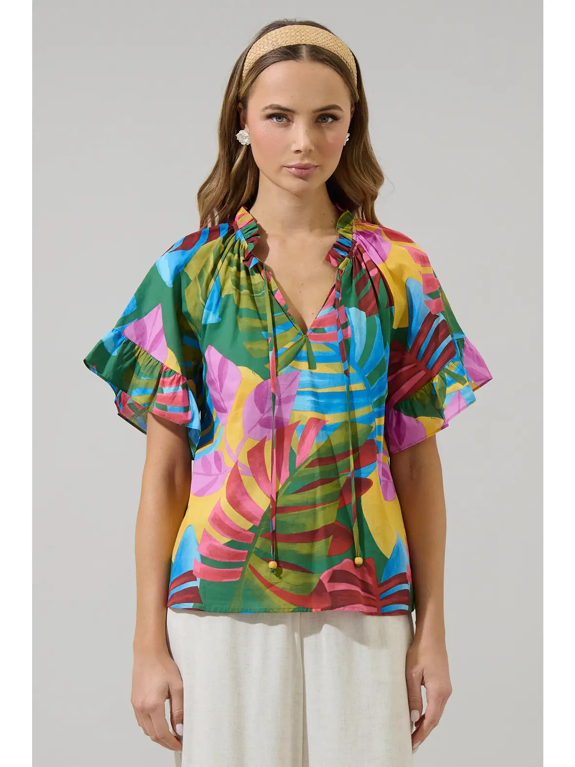 Novi Tropical Erie Split Neck Top