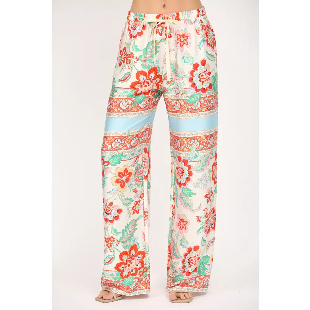 Scarf Print Satin Wide Leg Pants