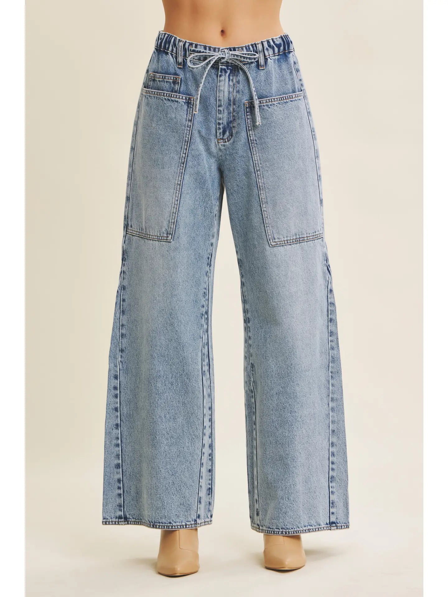 Ease and Grace Denim Washed Oversized Wide-Leg Jeans