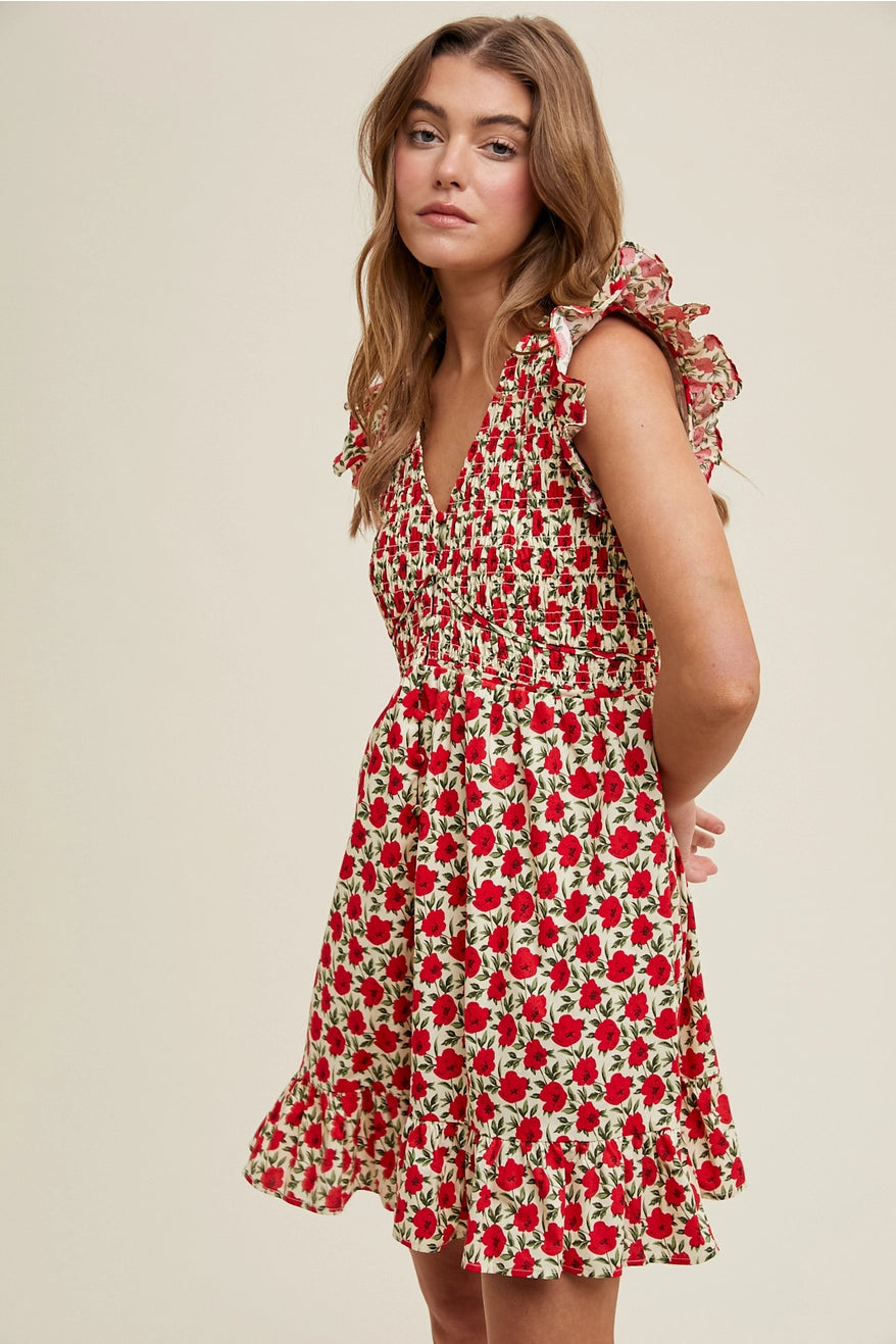 Floral Ruffle Sleeve Mini Dress