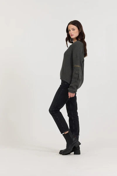GRAVEL ASYMMETRICAL UTILITY SWEATER