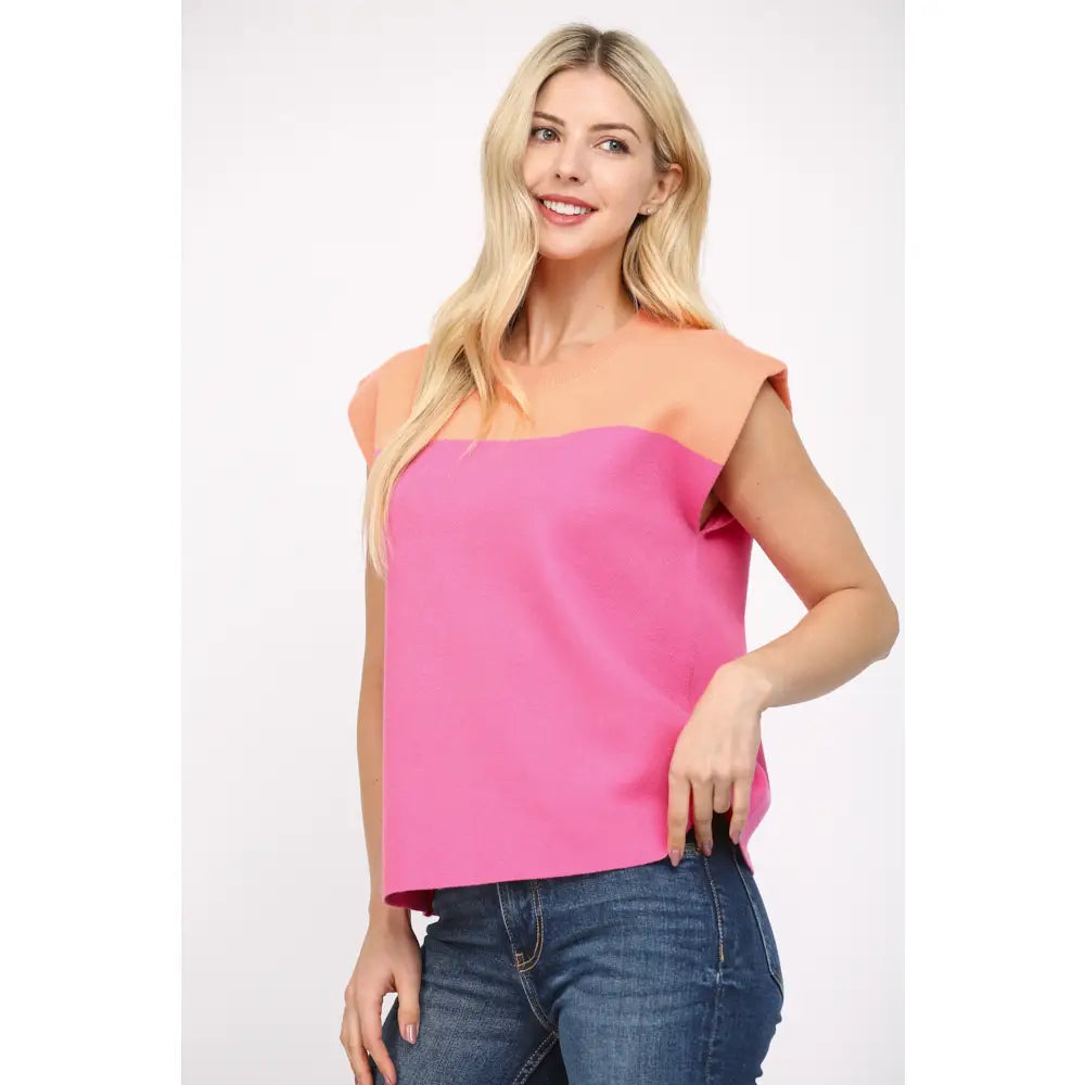 Color Block Sleeveless Crew Neck Sweater