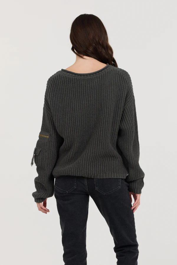GRAVEL ASYMMETRICAL UTILITY SWEATER