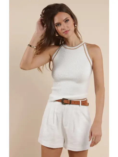 Inez Contrast Neckband Sweater Tank : Ivory Sand