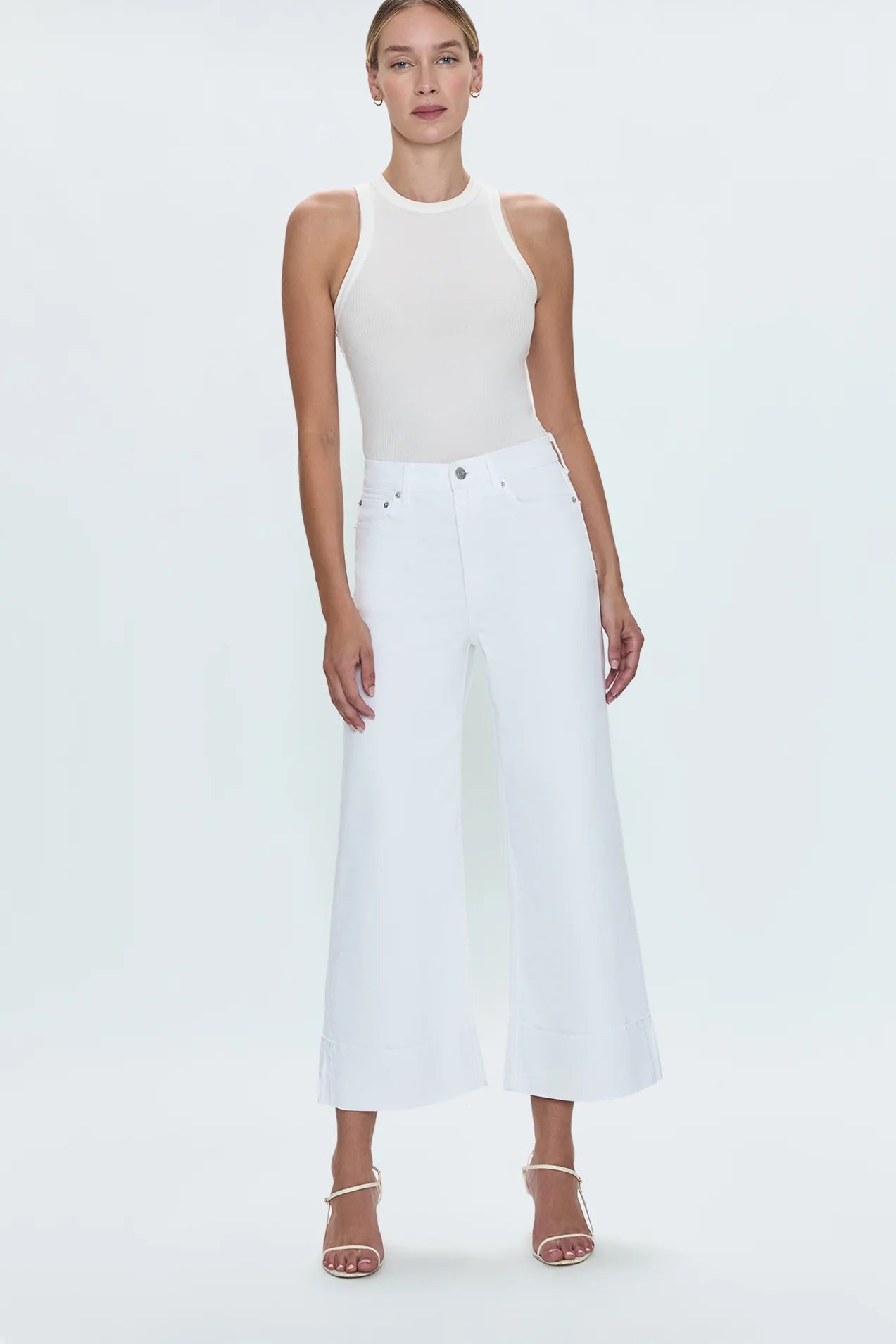 LANA CROP CUFF HIGH RISE ULTRA WIDE LEG- VIVID WHITE