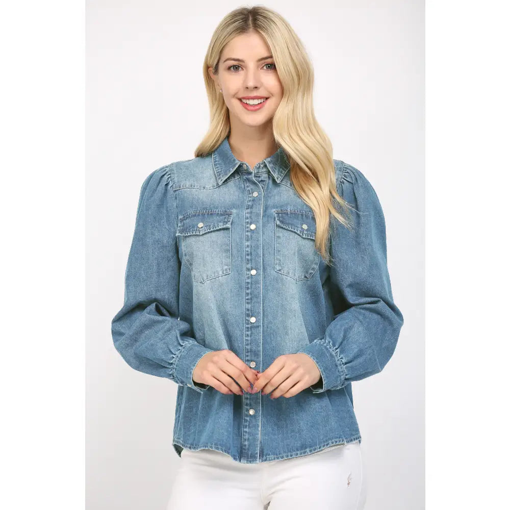 Puff Slv Denim Shirt