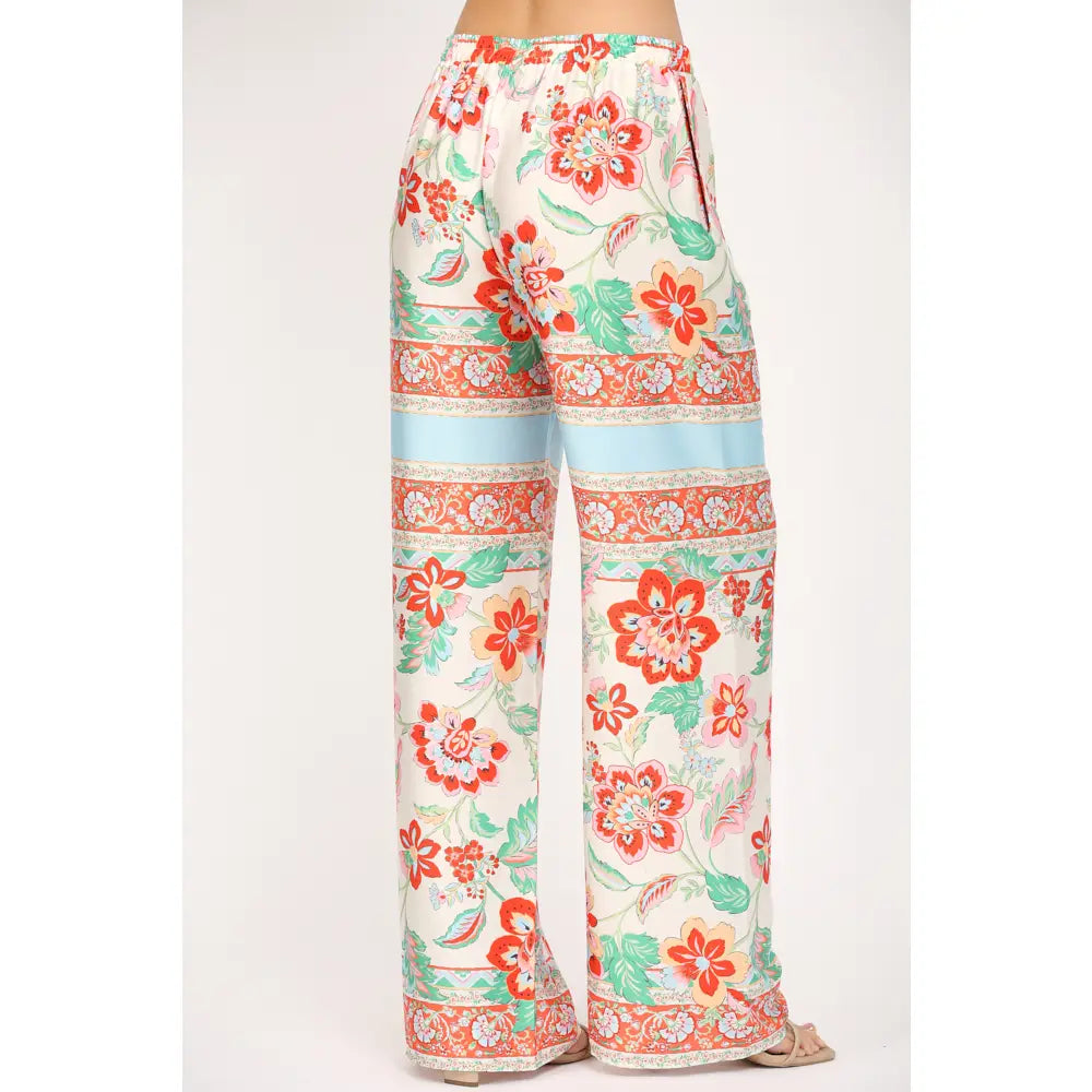 Scarf Print Satin Wide Leg Pants