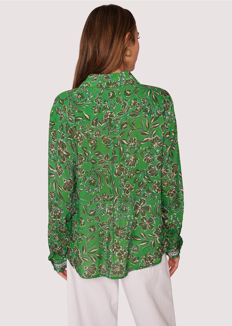 Eden's Oasis Top - Spring Floral Green Button-Down Gauze