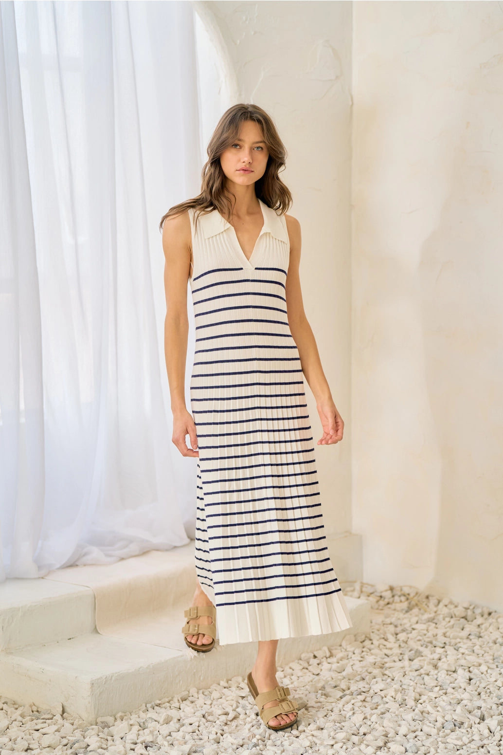 Sleeveless Stripe Midi Sweater Dress