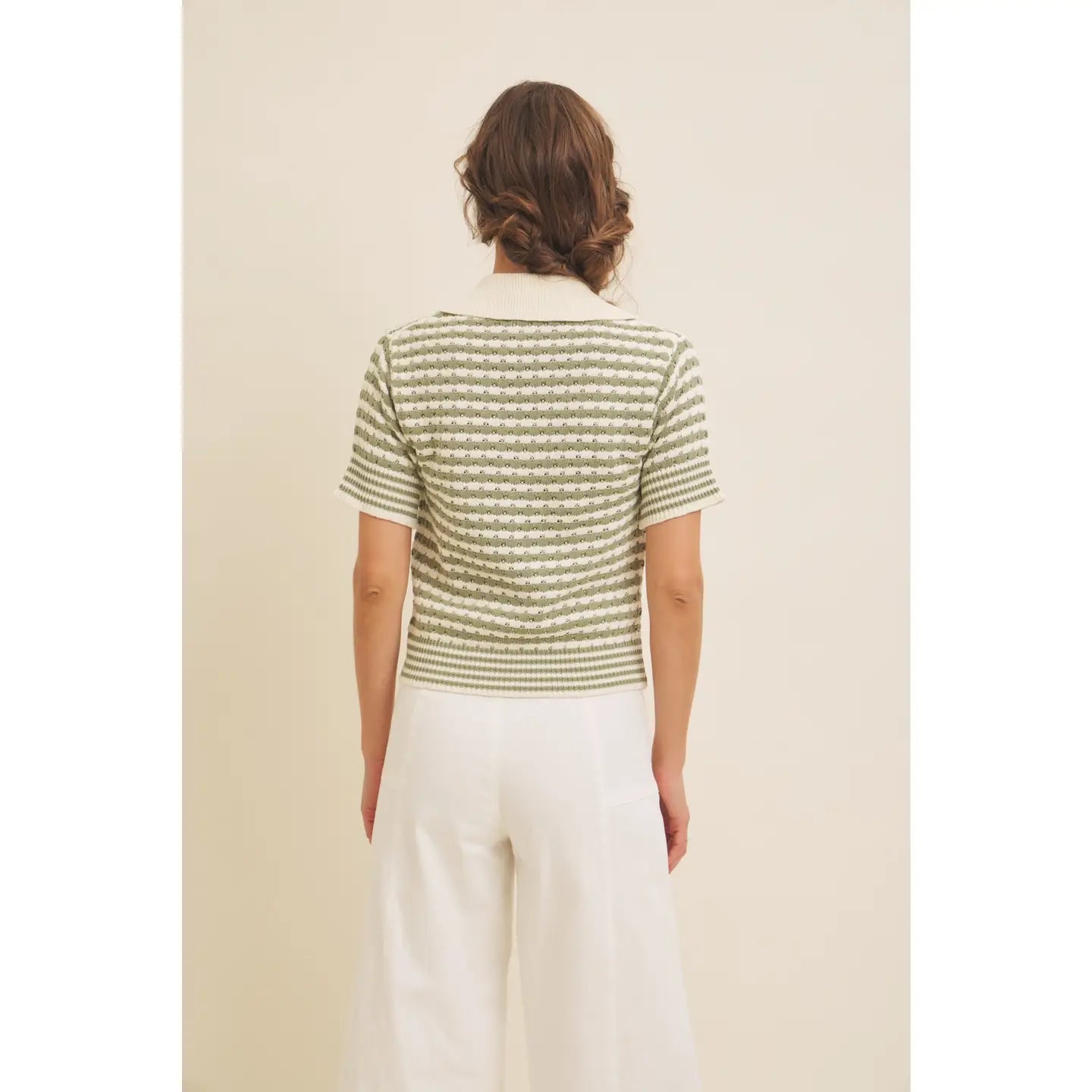 Soft Textured Cotton Stripe Sweater Top with Drop Shoulders