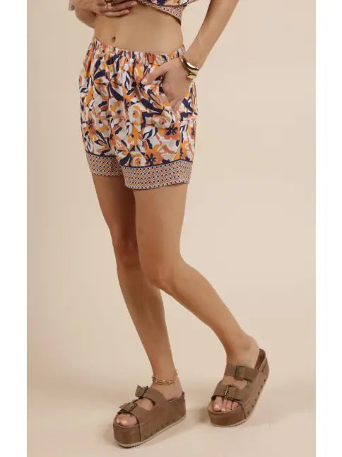Lo-Fi Explorer Border Printed Shorts : Natural Multi