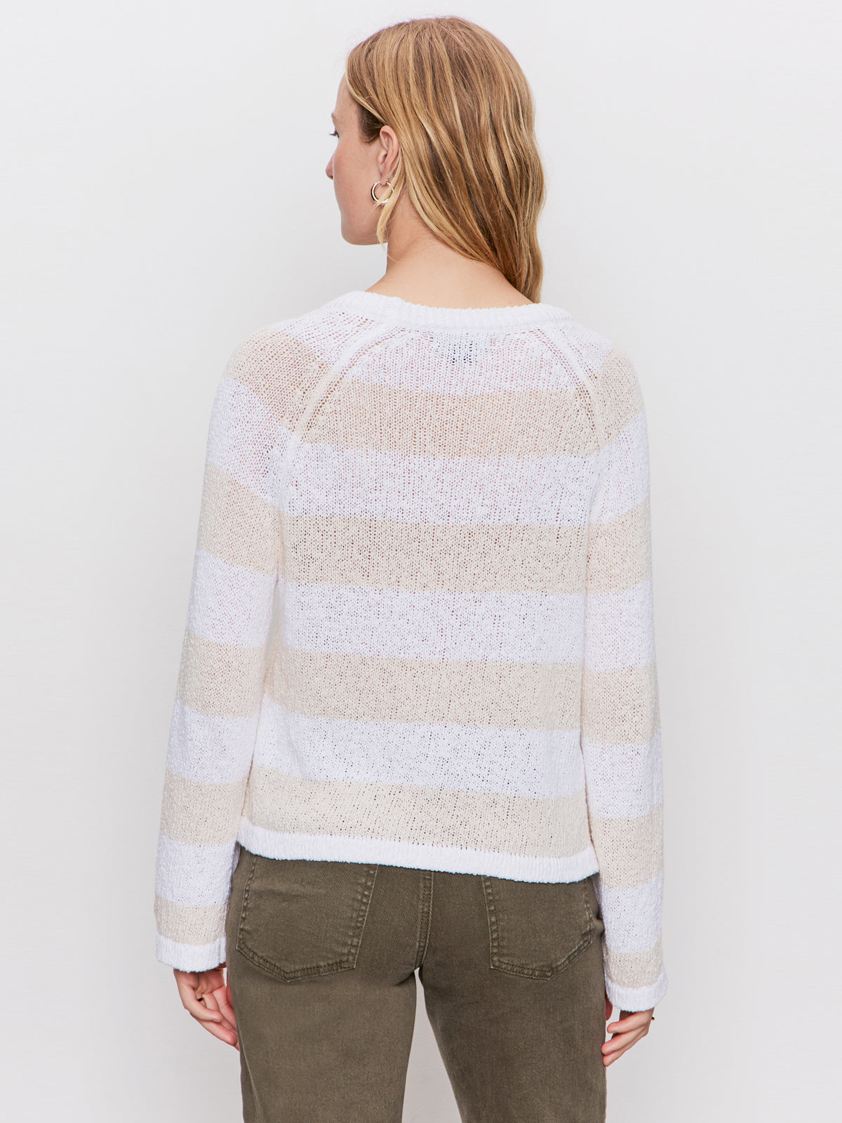 TEXTURED RAGLAN CREW SWEATER WHITE/ LIGHT OAT STRIPE