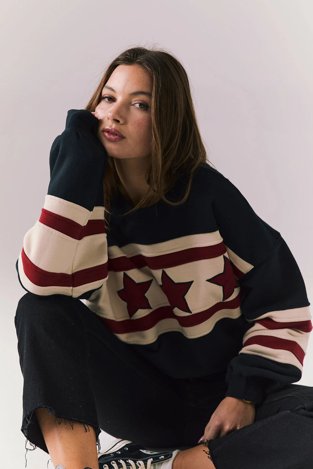Allstar Colorblock Pullover – Black Sweatshirt with Red Star Print