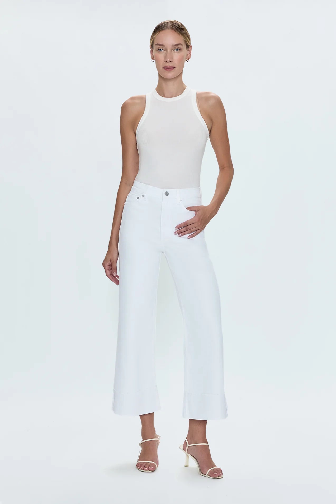LANA CROP CUFF HIGH RISE ULTRA WIDE LEG- VIVID WHITE
