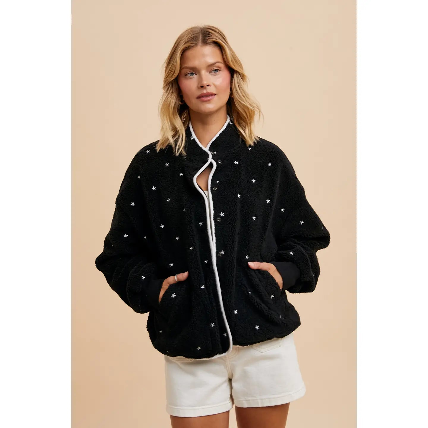 Speckled Embroidered Sherpa Jacket