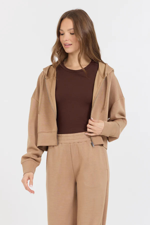 CARAMEL CLOUD FLEECE CROP ZIP UP