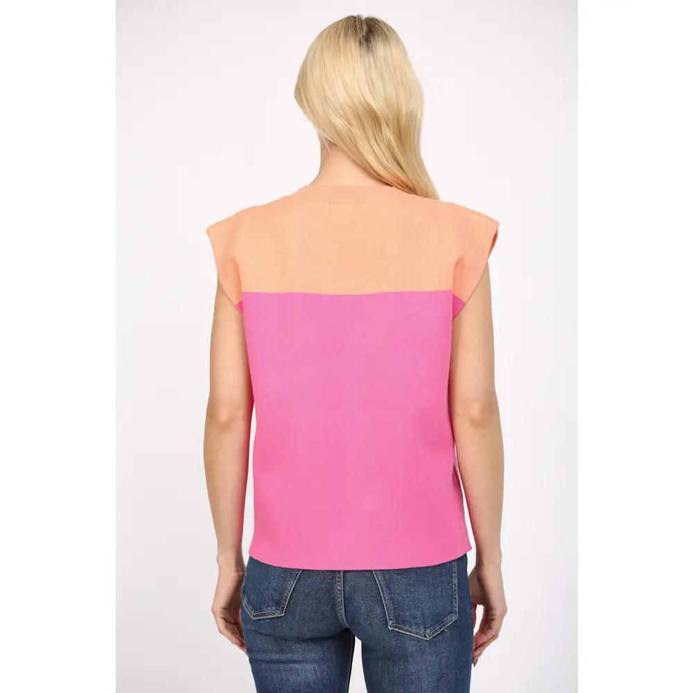 Color Block Sleeveless Crew Neck Sweater