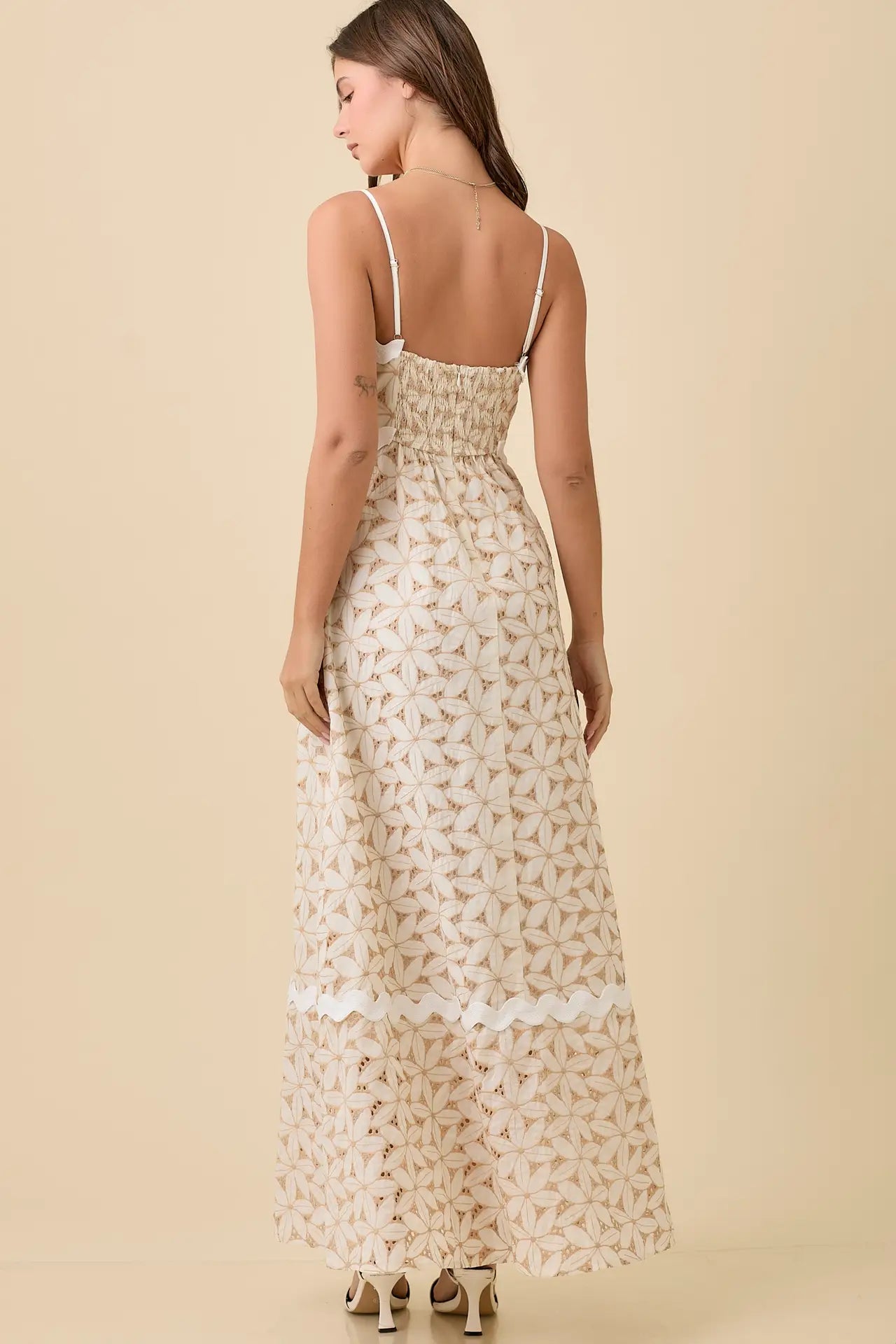 Floral Eyelet Maxi Dress with Contrasting Ric Rac