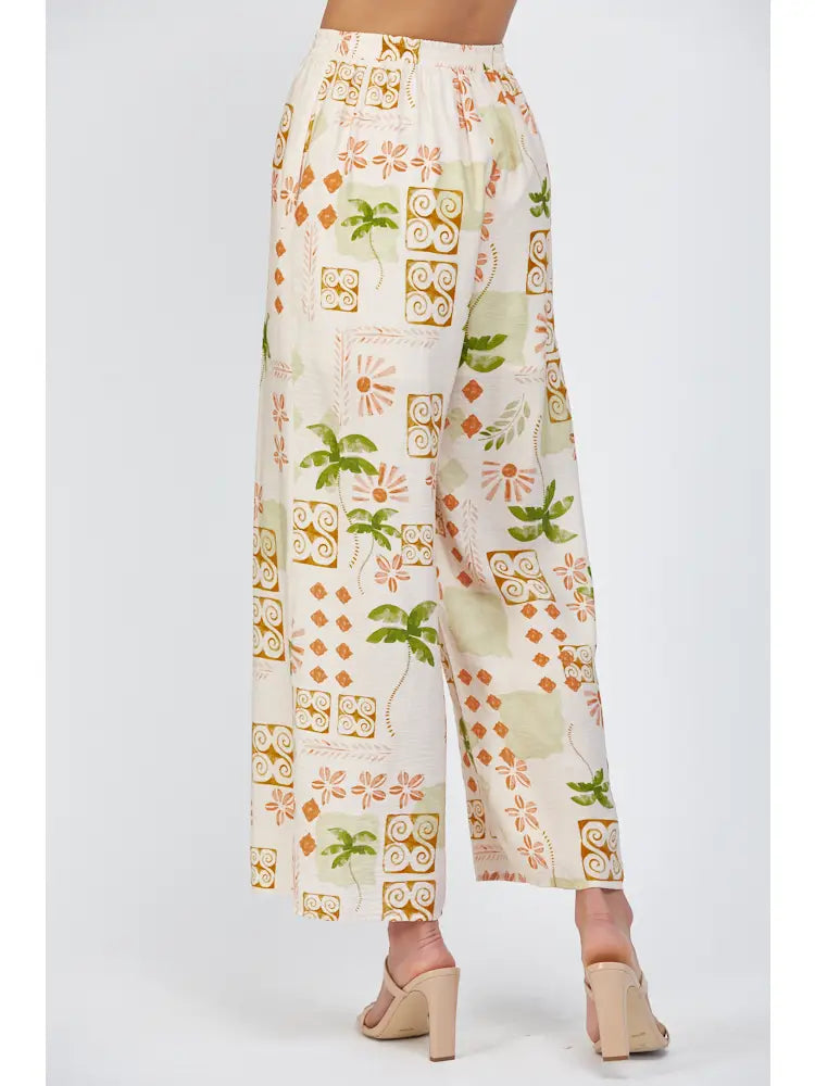 Tropical Print Wide Leg Pants
