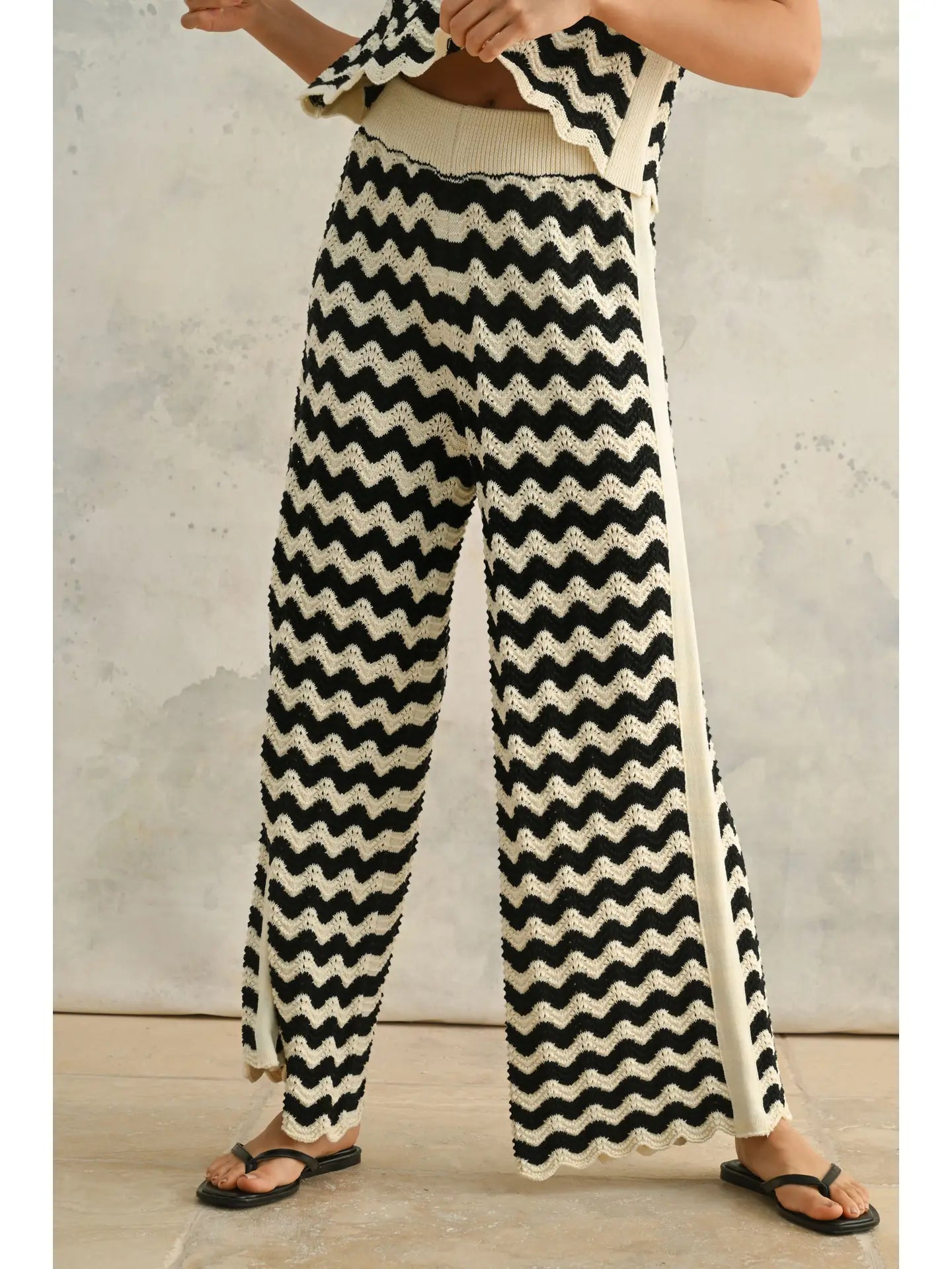 Color Combo Crochet Knitted Pants