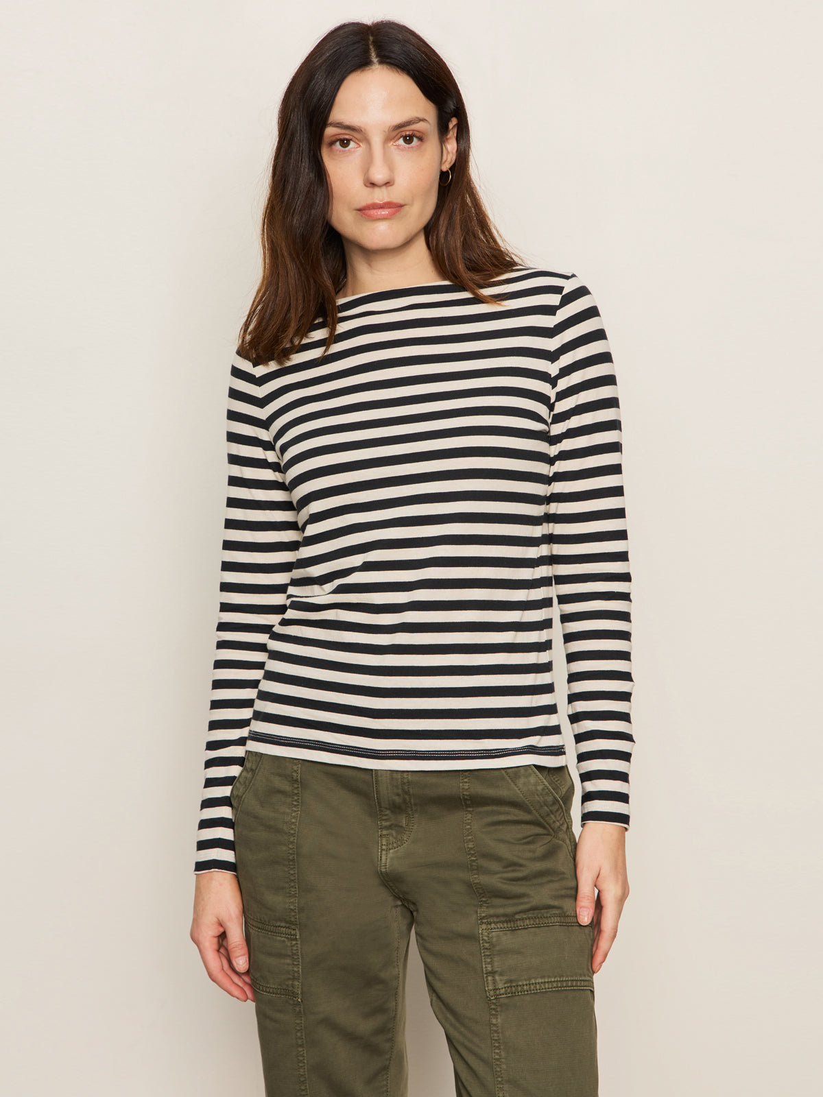 BOATNECK LONG SLEEVE TEE LIGHT OAT/BLACK STRIPE