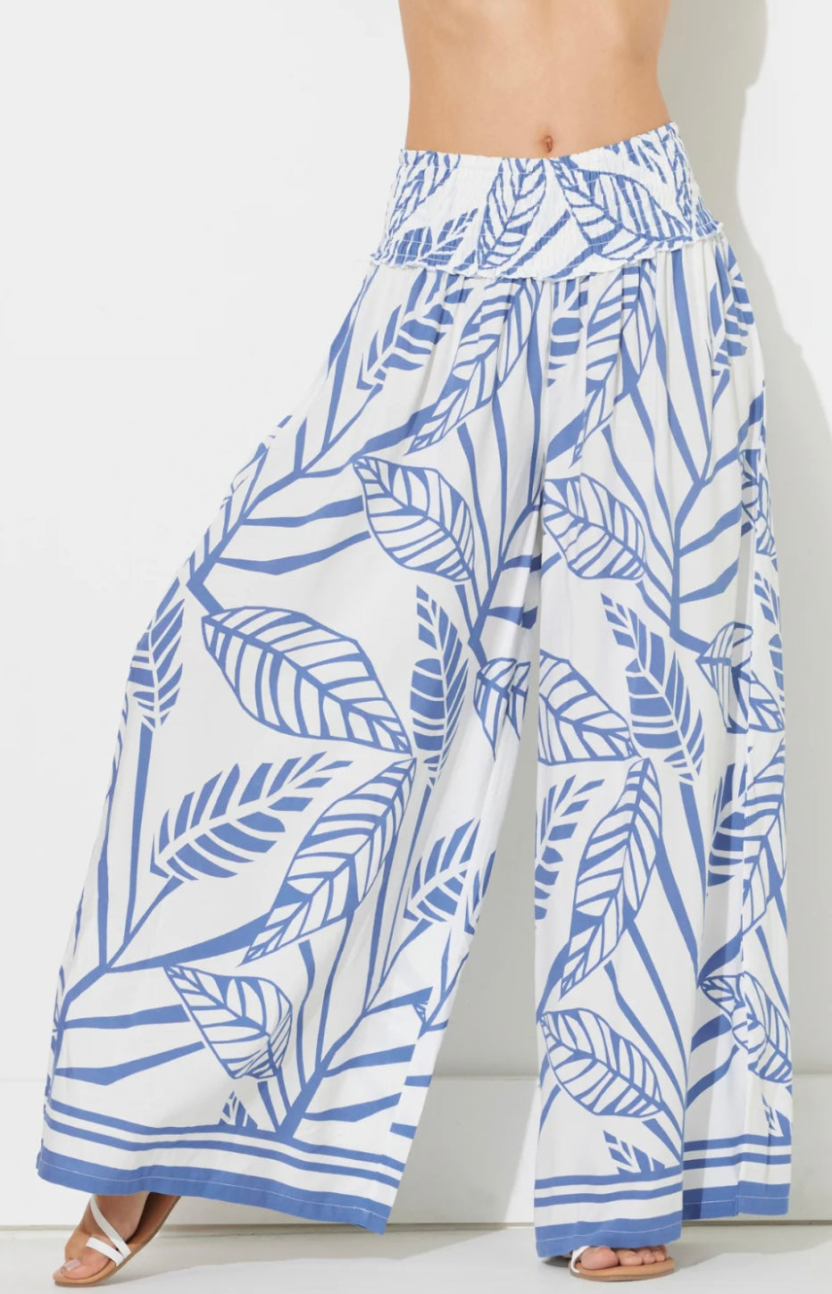 Navy Abstract Leaf Printed Rayon Pant