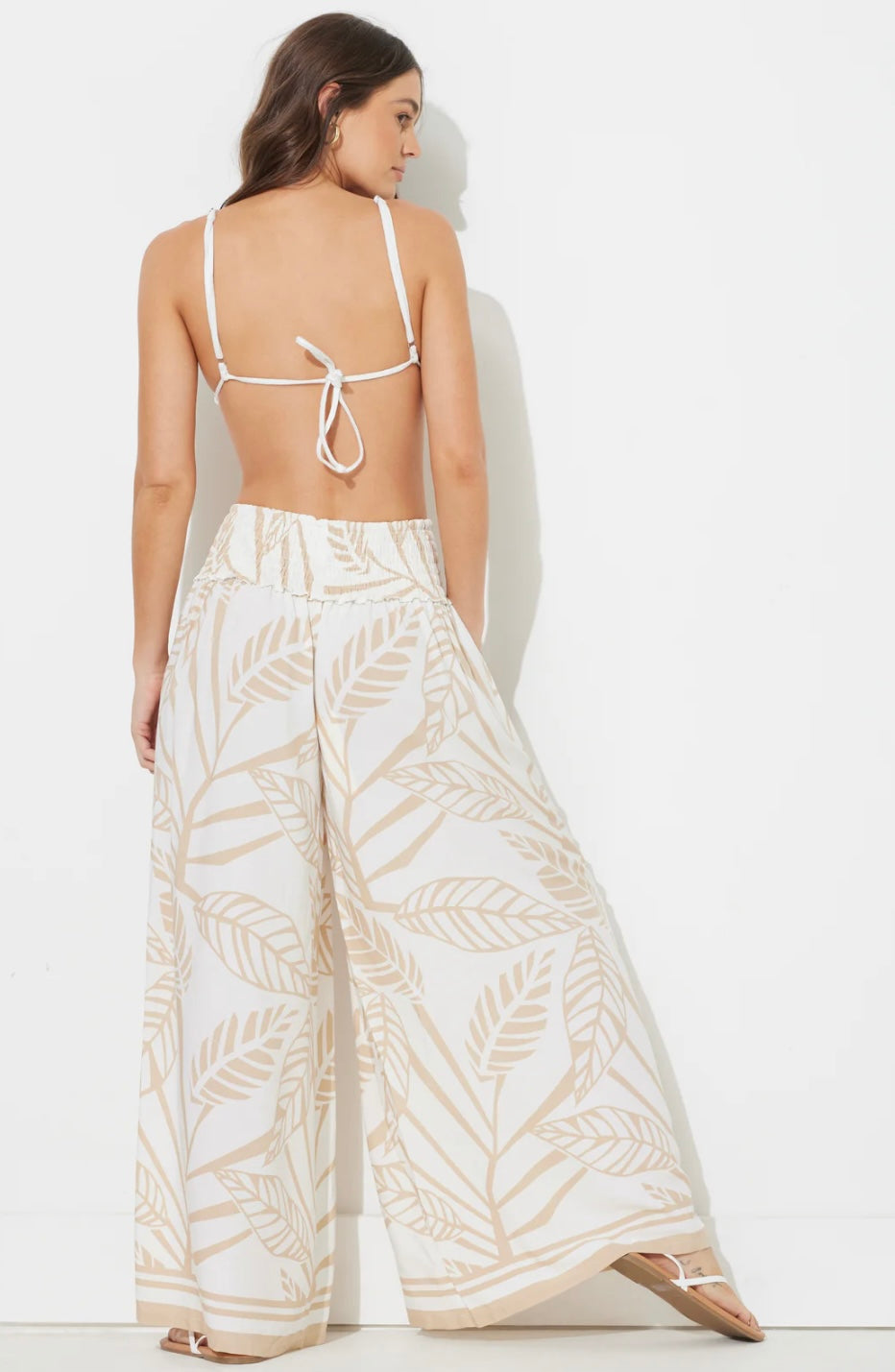 Tan Abstract Leaf Printed Rayon Pant