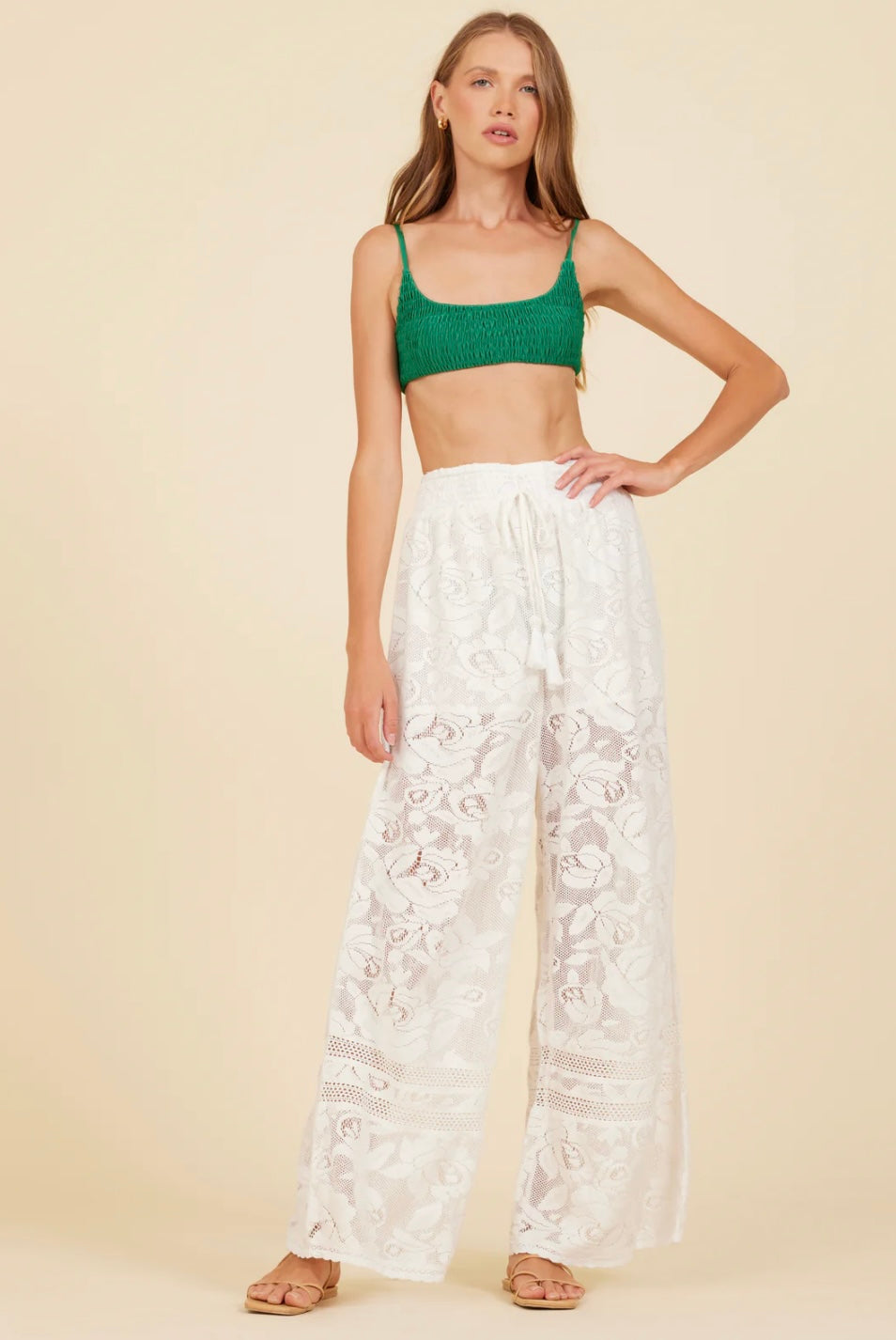 White Lace Crochet Mix Flare Pants