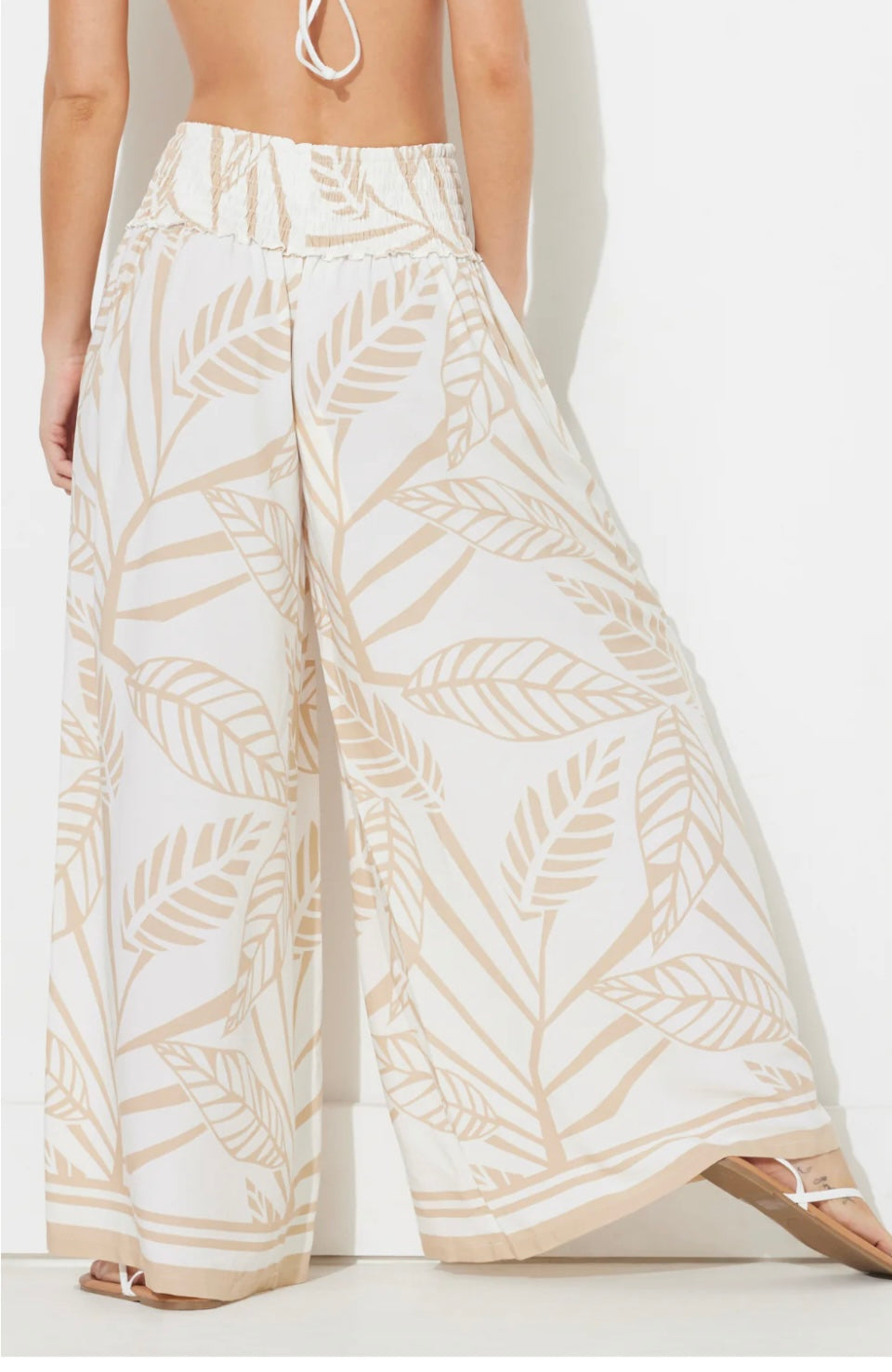 Tan Abstract Leaf Printed Rayon Pant